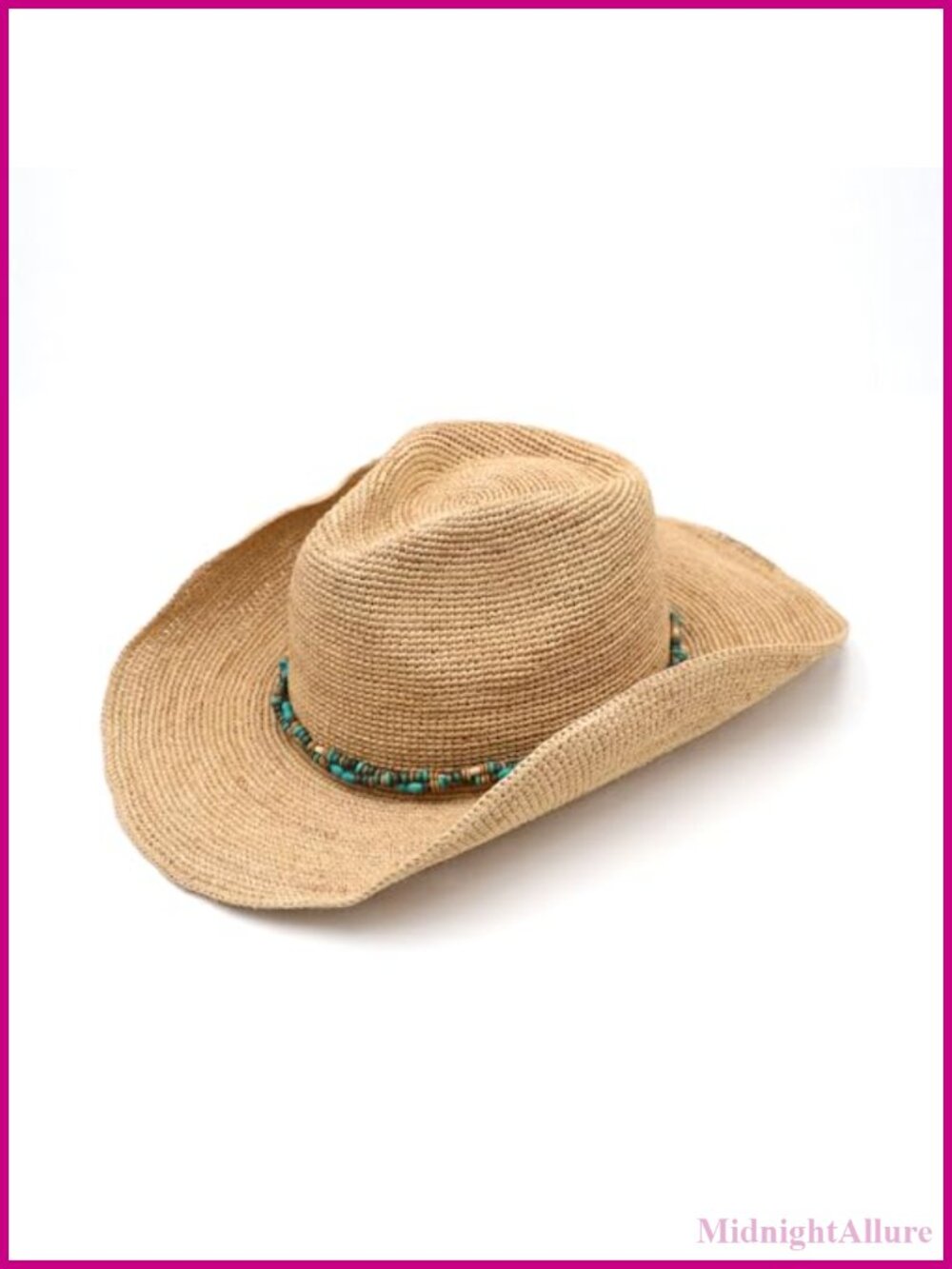 Raffia Straw Cowboy Hat Women's Crocheted Summer Beach Sun Hat